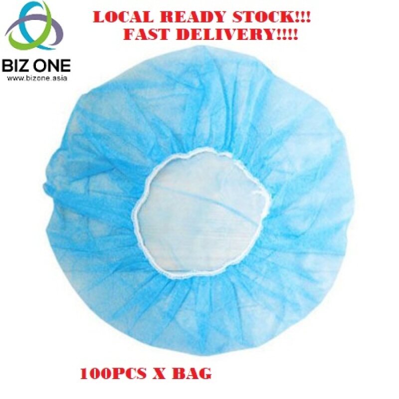 {MALAYSIA SELLER READY STOCK + FAST DELIVERY } 100 Pcs Disposable Non Woven Blue Head protection Bouffant Cap