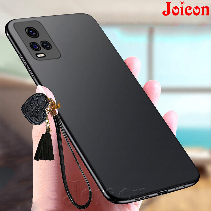 Phone Case for VIVO V20 /V20 2021/V20 NFC/V20 Pro 5G/V21/V21 5G/V23E/V23E 5G Casing Soft Camera Cover Shockproof Matte Silicone Protective Back Cover With Lovely Heart Hand Strap