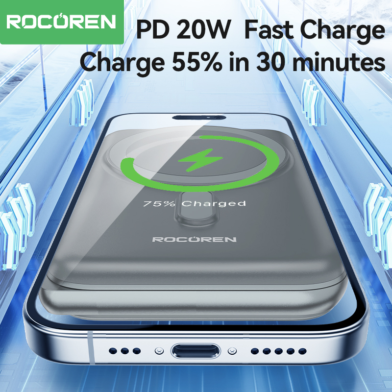 Rocoren Wireless Power Bank 10000mAh For iPhone 15 14 13 Pro