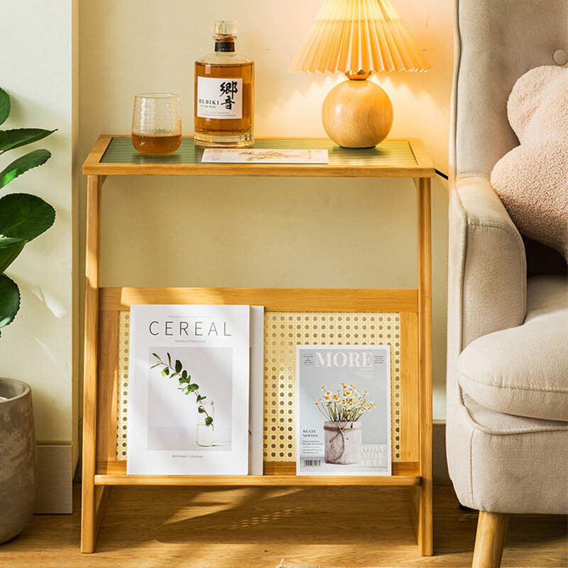 XMDS Side table small coffee table, bedside table, sofa side table, glass small house, square tea table, Japanese mini corner table