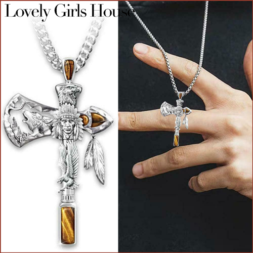 【♡Lovely girls house♡】Viking Eagle Ax Wolf Men Necklace Classic Indian Gothic Party Pendant Jewelry Birthday Gifts