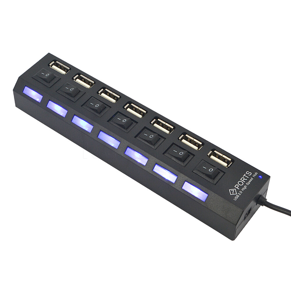 Kebidumei USB Hub 7 ports USB2.0 HUB LED Indicator Switch Adapter