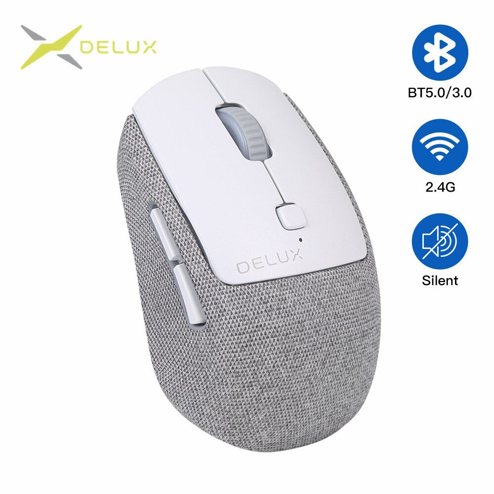 Delux Chuột Không Dây Im Lặng M520DB Chuột Mini Đa Chế Độ BT 5.0 3.0 + 2.4Ghz Với Vỏ Bọc Vải Có Thể Thay Thế Cho Máy Tính