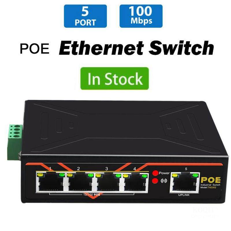 5 Port Industrial Ethernet Switch 48V 10100Mbps Suis Rangkaian Poe Din ...