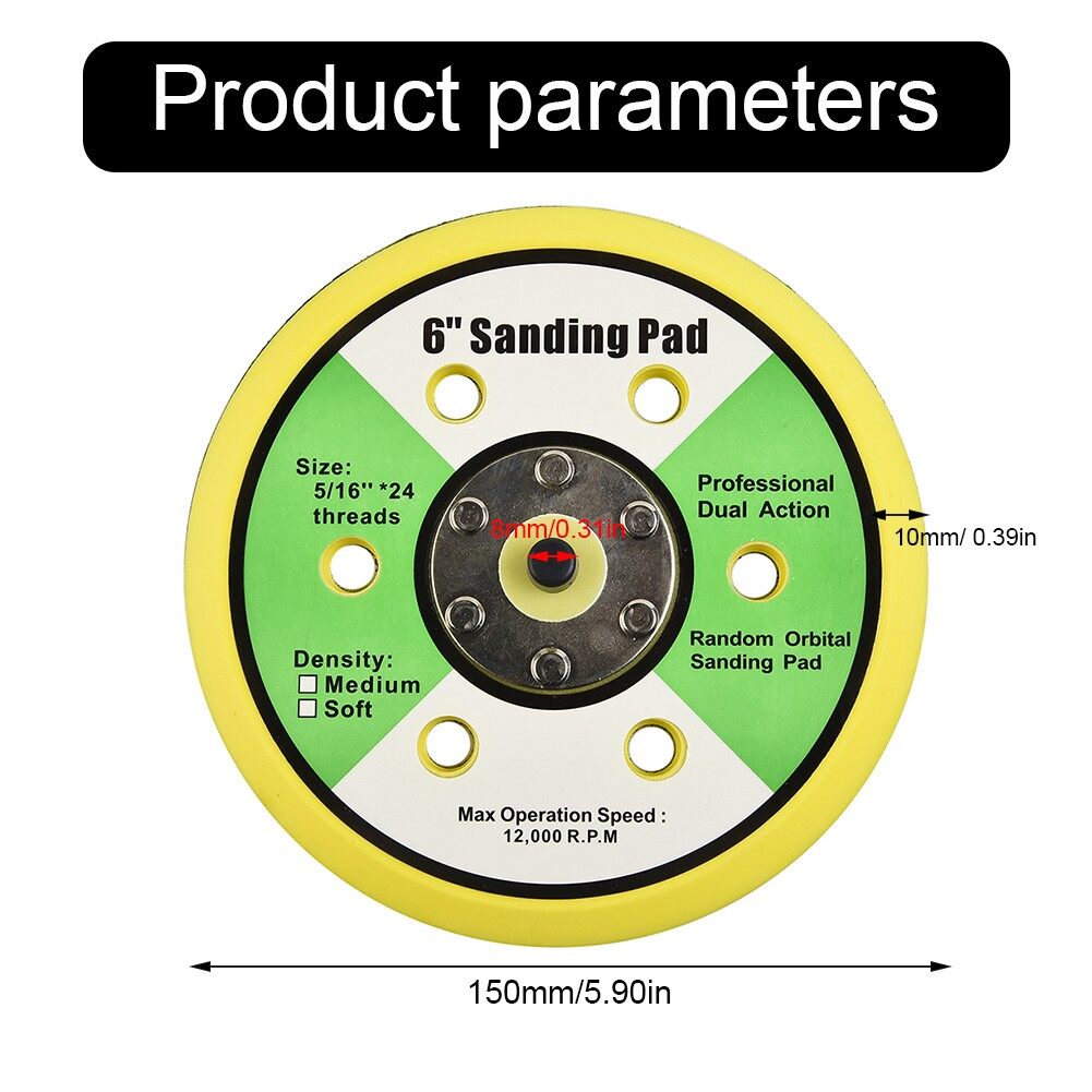 Unnicoco SANDING PAD Sanding Pad Woodworking 5/16-24 Male Thread 6\" For Sander Durable