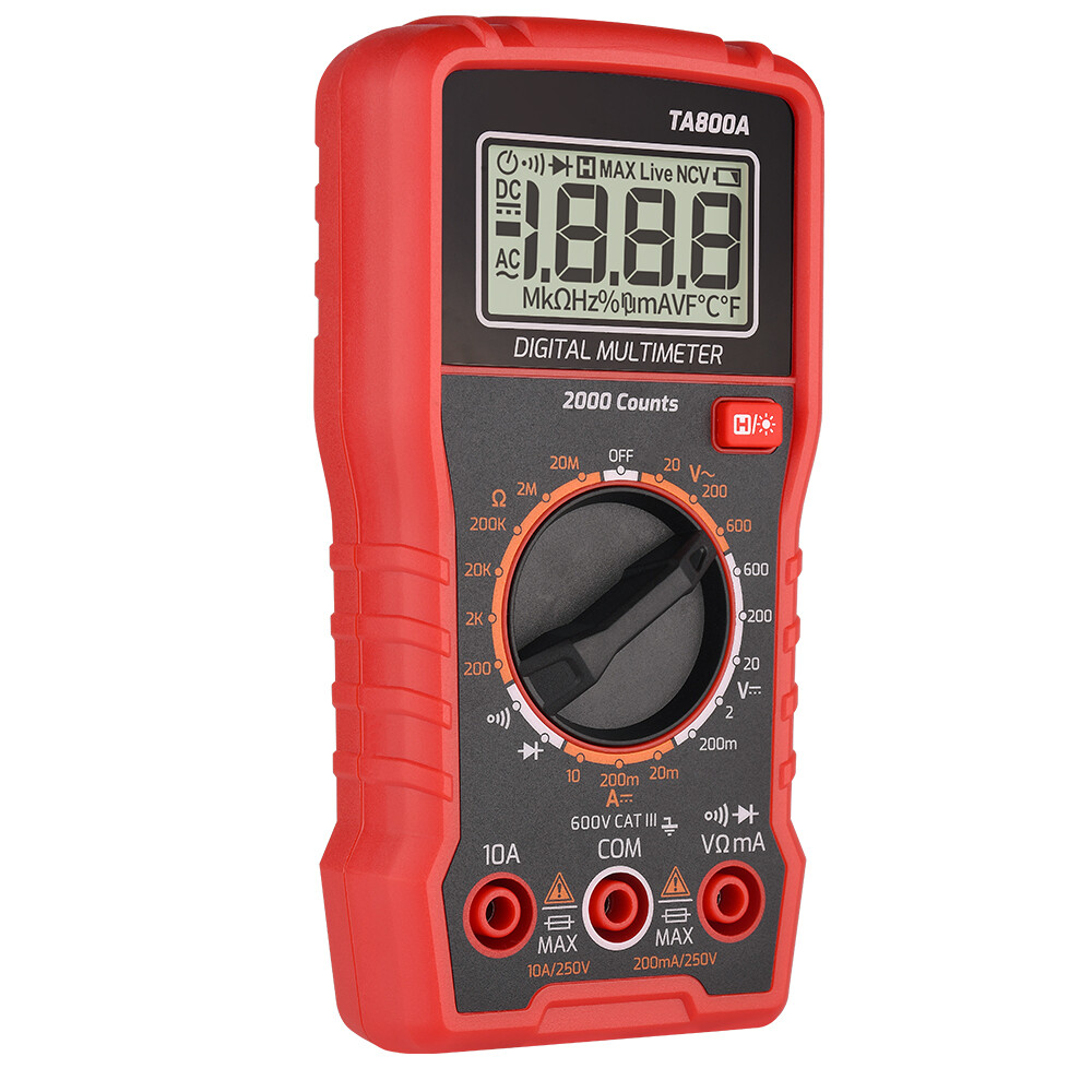 TA800A 600V Digital Multimeter with DC AC Voltmeter and Ohm Volt Amp Tester Measures Voltage Current Resistance Tests Live