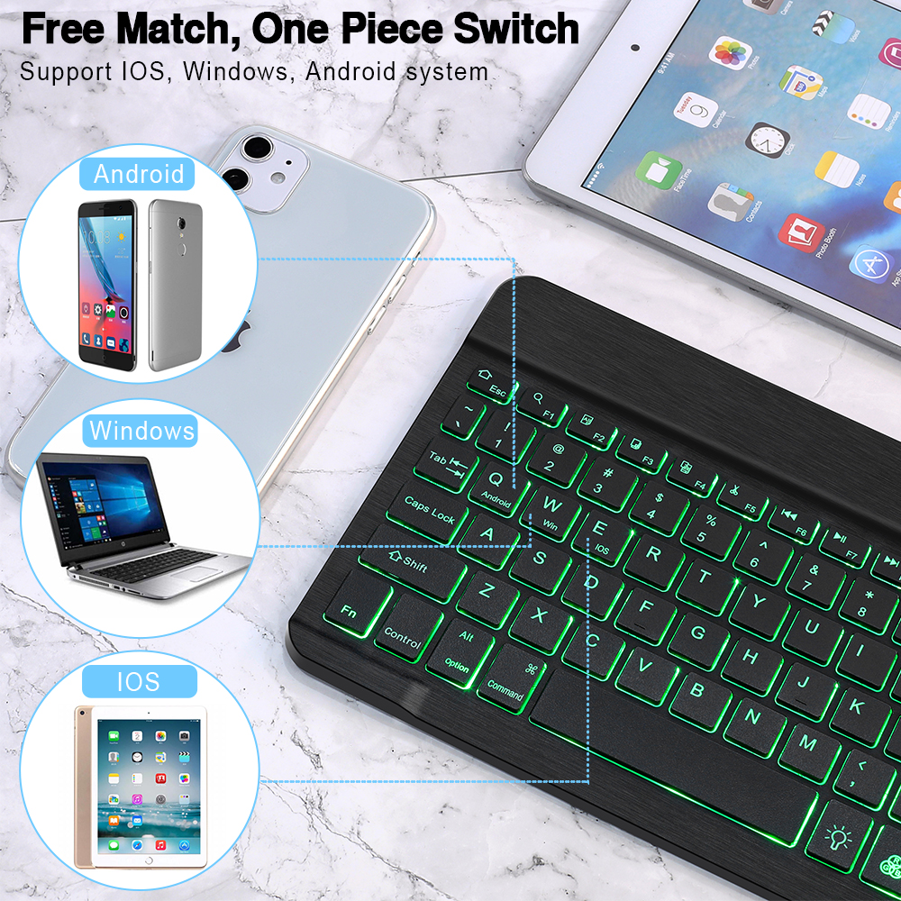 Bộ Chuột Và Bàn Phím Bluetooth Không Dây Mini 10Inch RGB Có Đèn Nền Bàn Phím Máy Tính Xách Tay Cho Máy Tính Bảng Điện Thoại Máy Tính Xách Tay IOS Android Máy Vi Tính
