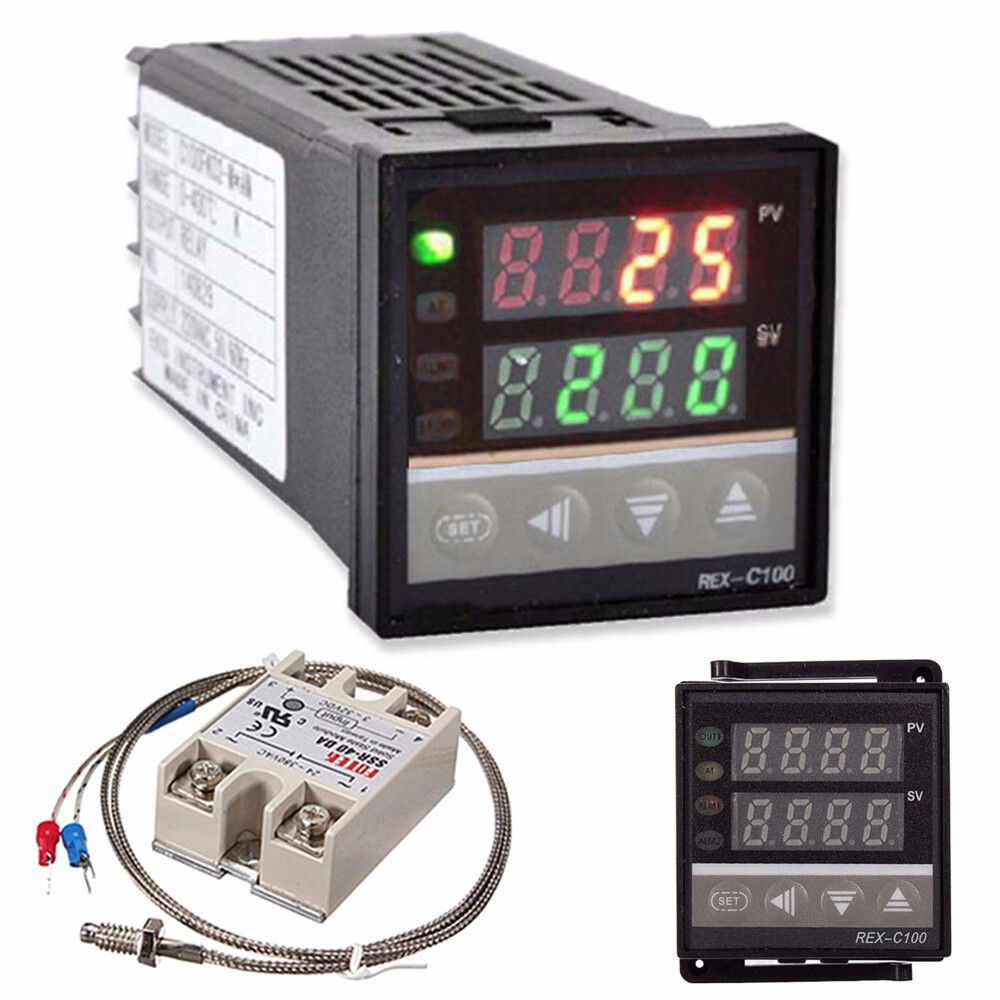 NANWEI Digital LCD PID REX-C100 Temperature Controller Set + K Thermocouple + Max.40A SSR