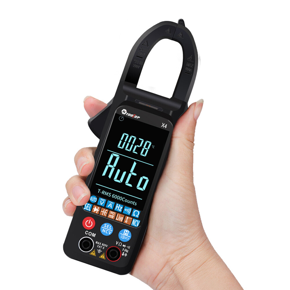 Smart Sensor Handheld Portable Clamp Meter Color LCD Large Screen Clamp Meter 6000 Counts NCV AC Voltage Current Continuity Resistance Diode Frequency Capacitance Temperature Live Detection Multi-function Clamp Meter with Flashlight