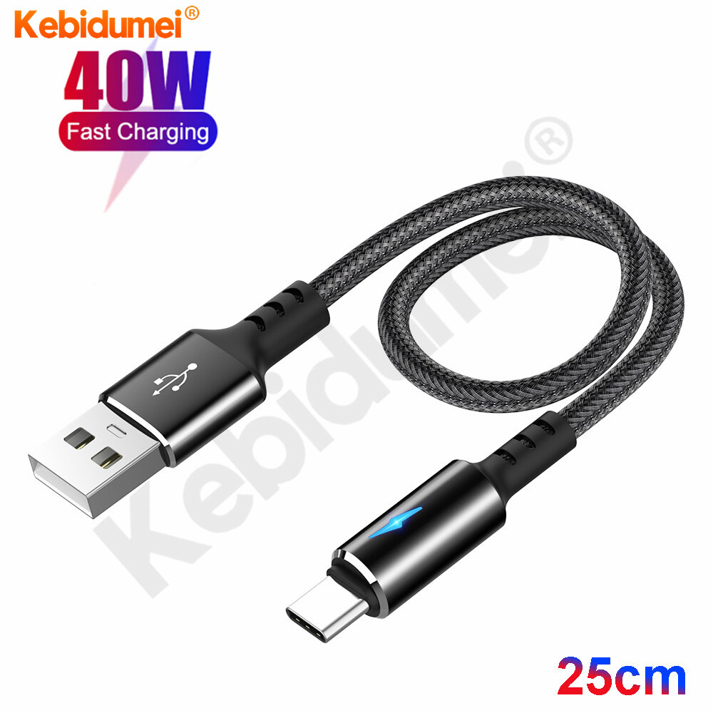 Kebidumei 25cm Micro USB Loại C Cáp ngắn nylon sạc cáp dữ liệu 2.4A cho OS điện thoại Android nhanh sạc sạc dự phòng dây đeo điện thoại dây
