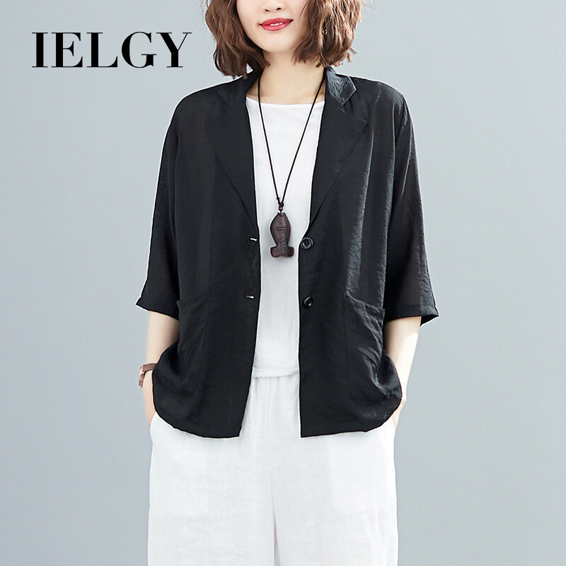 IELGY plus size women's cotton and linen small suit loose casual thin suit sun protection jacket
