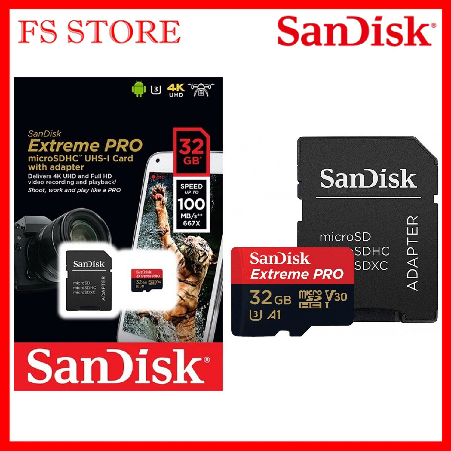 mirror off movies Original SanDisk Extreme Pro Micro SD Card 32GB 100MB/s V30 U3 A1 TF Card  Memory Card With SD Adapter | Lazada