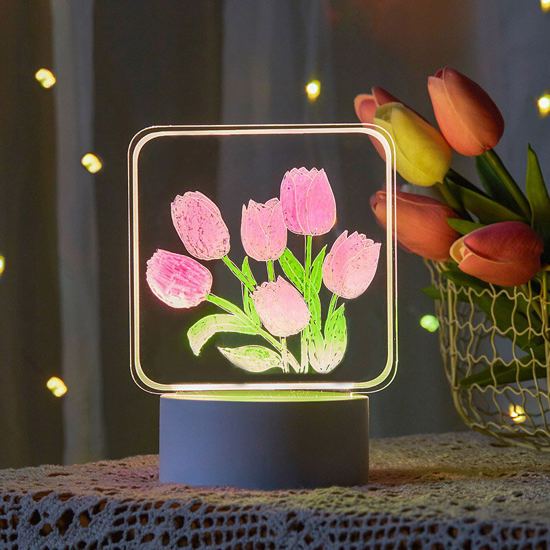 JJT LED night light, cute lamp, bedroom lamp, bedside lamp, bedroom light, night light, room decoration night light, bedroom lights, room decoration, room lights night light decoration birthday gift tulip pattern