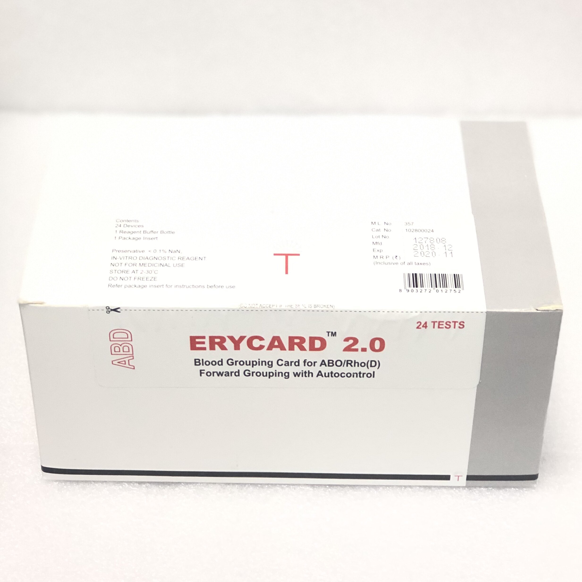 ERYCARD 2.0 Blood Grouping Card for ABO/Rho(D) Forward Grouping with