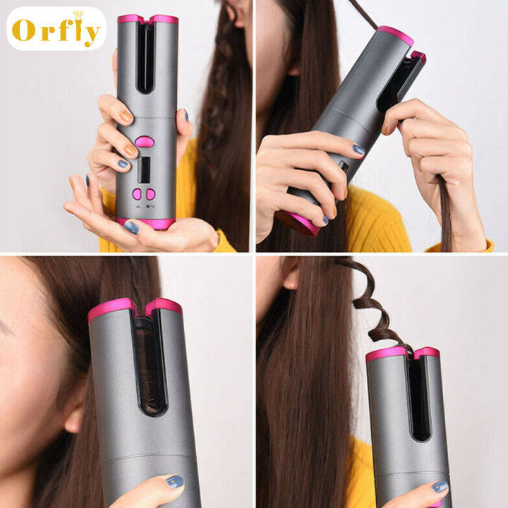 cordless auto rotating hair curler hair waver curling iron wireless lcd ceramic