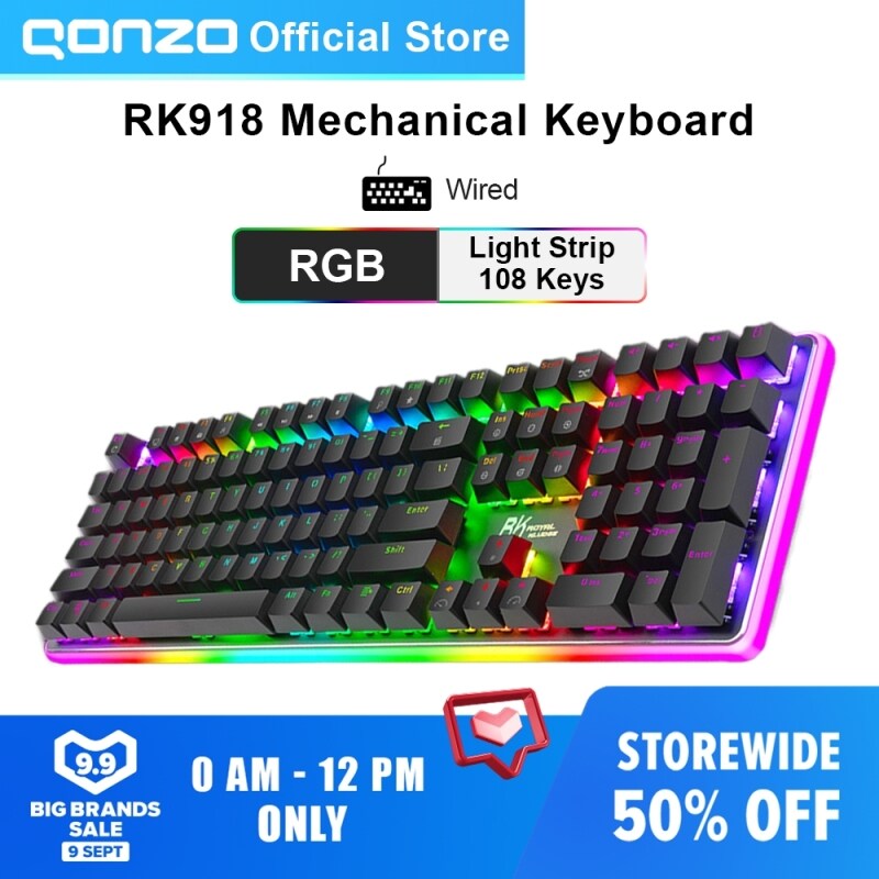 RK918 Wired RGB Backlight Mechanical Gaming Keyboard Macro Programming 108 Keys With Variety of Backlight Effect Red/Blue/Brown/Black Switch Malaysia
