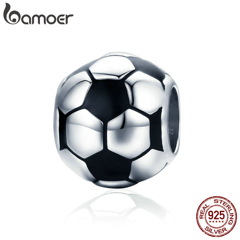 BAMOER Free Shpping Genuine 100% 925 Sterling Silver World Cup Sport Football Love Ball JUNE Charm Beads fit Women Bracelet & Necklaces Jewelry SCC666