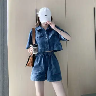 women's denim pant set