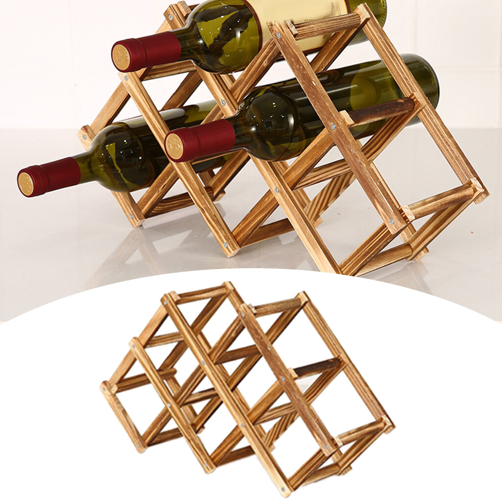 Blesiya Folding Wood Wine Rack Display Table Bottle Storage for Countertop Kitchen