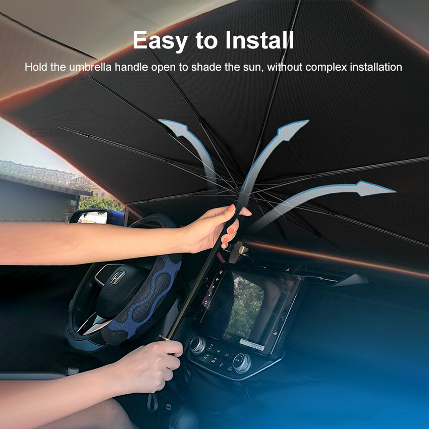 Geepact Foldable Car Sunshade Car Parasol Umbrella Type Front Windshield Visor Sunscreen Retractable Anti-UV Portable Front and Back Reflective Car Sun Protection Universal Multipurpose
