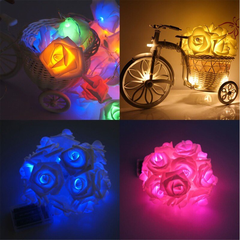 【 Beauty-Sunshine】dây Đèn Hoa Hồng 2.5M 20LED Đèn Giáng Sinh, Đèn Lồng Phòng Cưới Đèn Dây