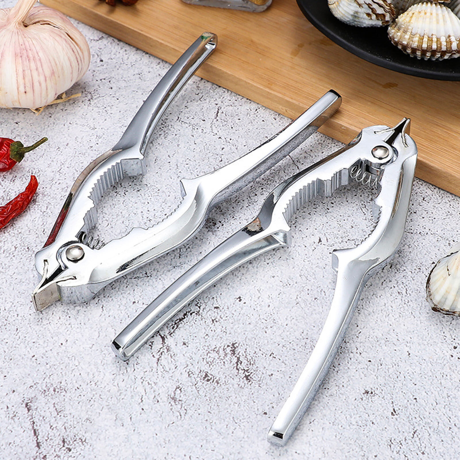 Sanwood® Crab Cracker Labor Saving Automatic Rebound Spring Design Mirror Polished Non-slip Multi-functional Zinc Alloy Lever Handle Seafood Clamp Restaurant Supplies Crab Cracker Automatic
