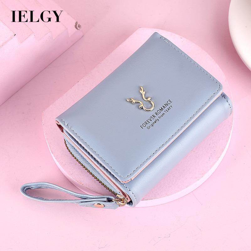 IELGY Ví Nữ Ngắn Da Pu Mini Khóa Kéo