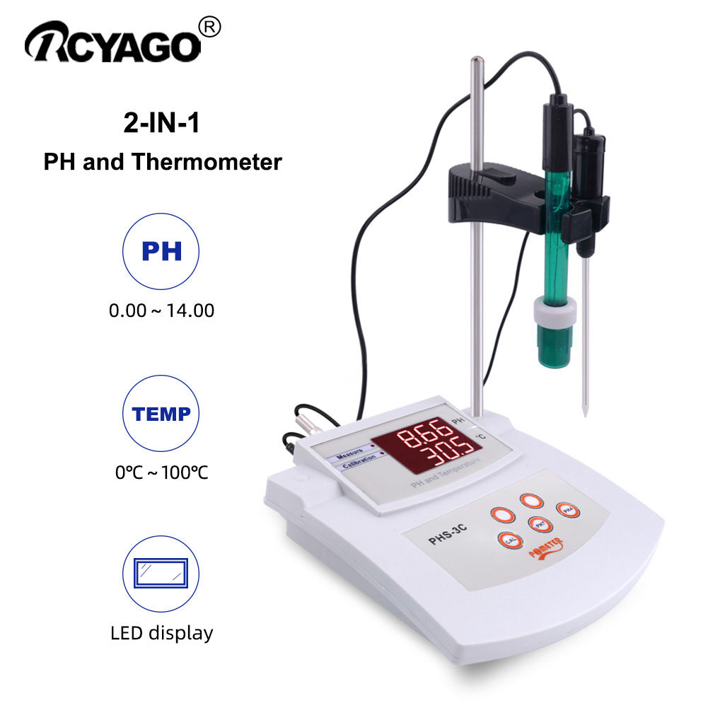 RCYAGO Máy Đo Độ Axit Để Bàn PHS-3C Máy Kiểm Tra Độ PH Kỹ Thuật Số 2 Trong 1 PH/Nhiệt Độ Máy Phân Tích Chất Lượng Nước Trong Phòng Thí Nghiệm Hiệu Chuẩn Tự Động