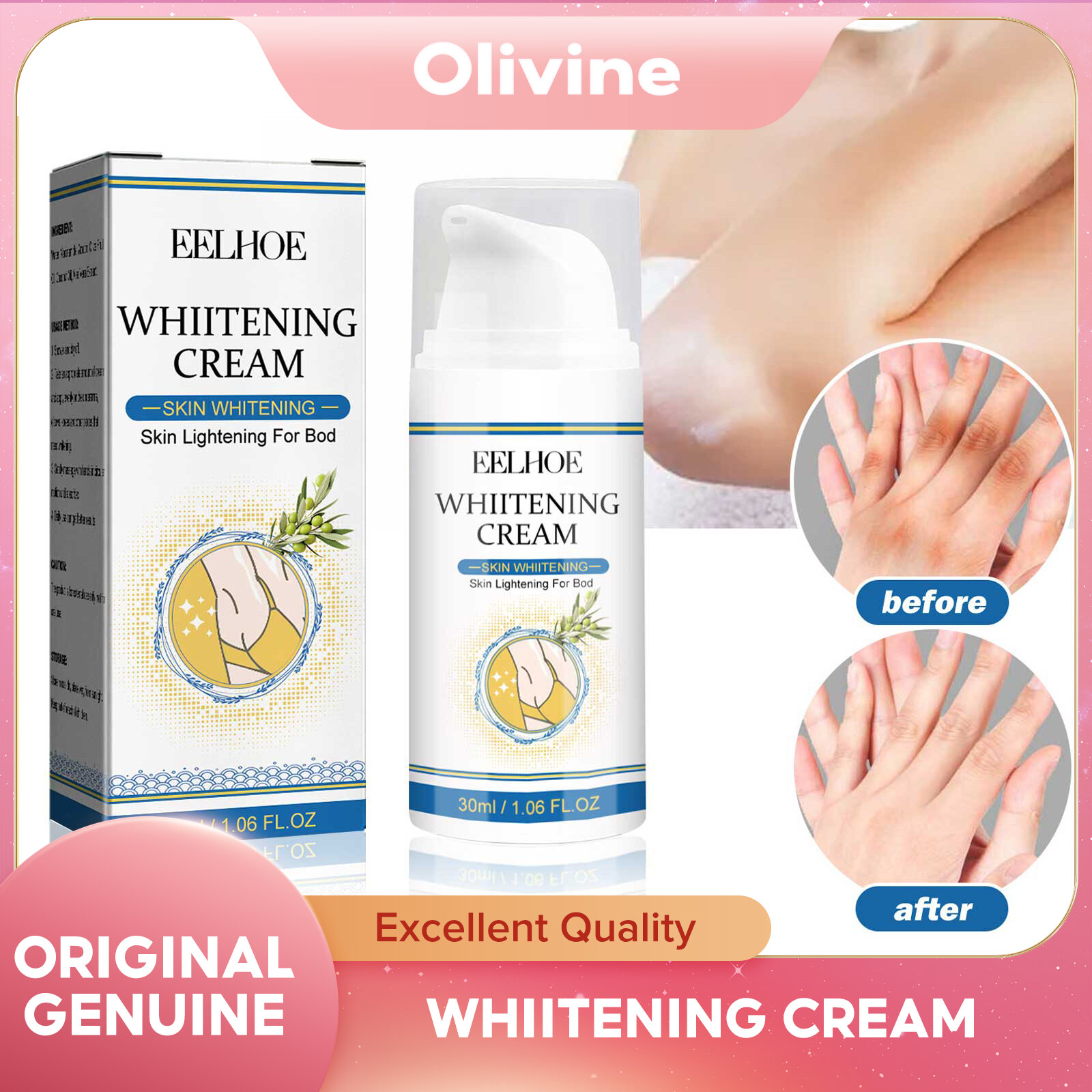Eelhoe Skin Whitening Cream for Underarm Joint and Arm Brightening Skin Softening Moisturizing Whitening and Beautifying Cream Body Whitening Cream Intimate Areas Underarm Knee Buttocks Private Bleach Remove Melanin Pigmentation Nourish Dark Skin