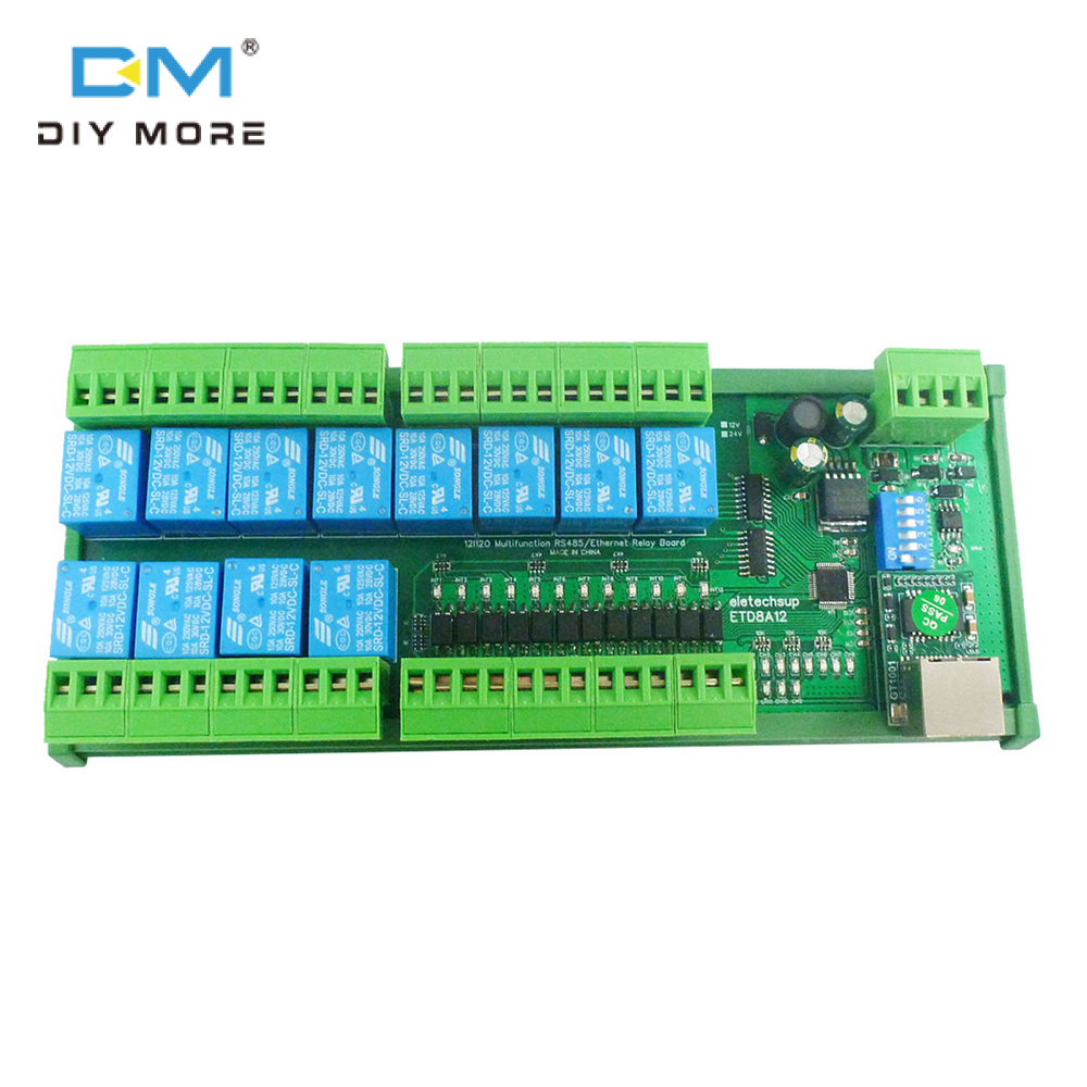 diymore 2 IN1 12 DIO Ethernet/RS485 Relay Switch Module Modbus RTU TCP/IP Network Controller PLC Expansion Board 12V 24V