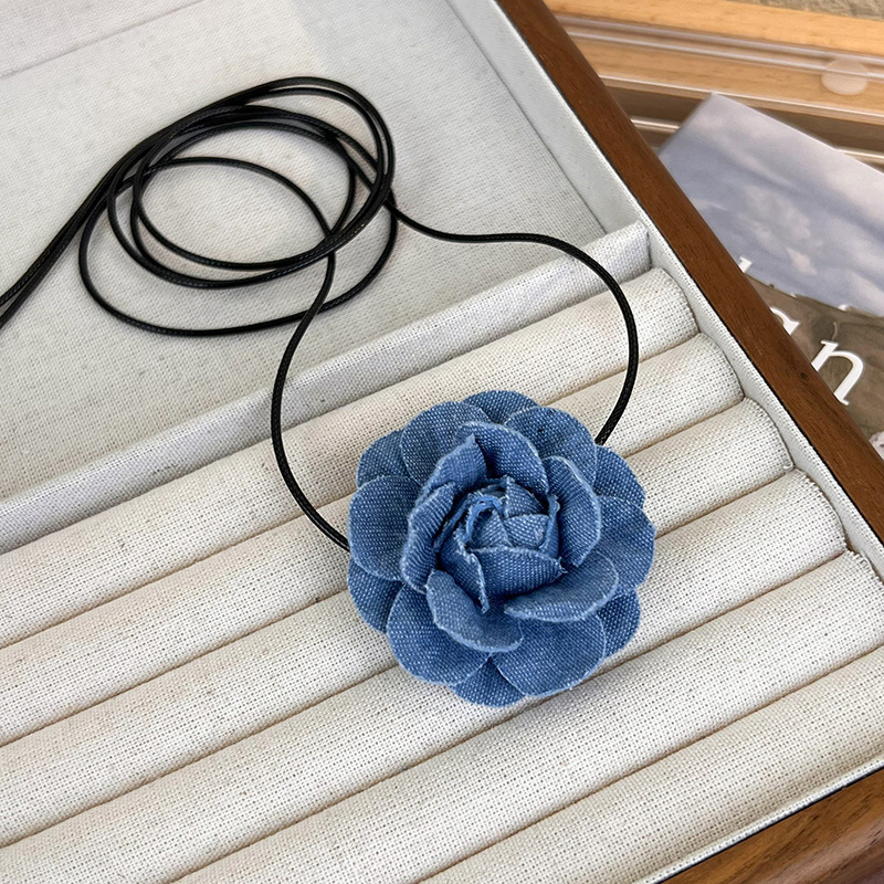 Adjustable Chain Pendant Rose Pendant Choker Big Rose Pendant Choker Gothic Pendant Necklace Jean Cloth Necklace