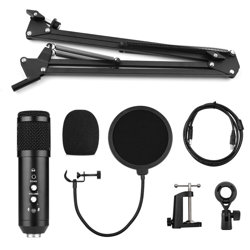 Bộ Ngưng Tụ USB Ghi Âm Phòng Thu Microphone Mic Kit Với Giá Đỡ Tay Treo Có Thể Điều Chỉnh Pop Lọc Kính Chắn Gió Cáp USB Để Ghi Âm Nhạc Trực Tuyến Trò Chuyện Mạng Hát Phát Trực Tiếp Phát Trực Tiếp