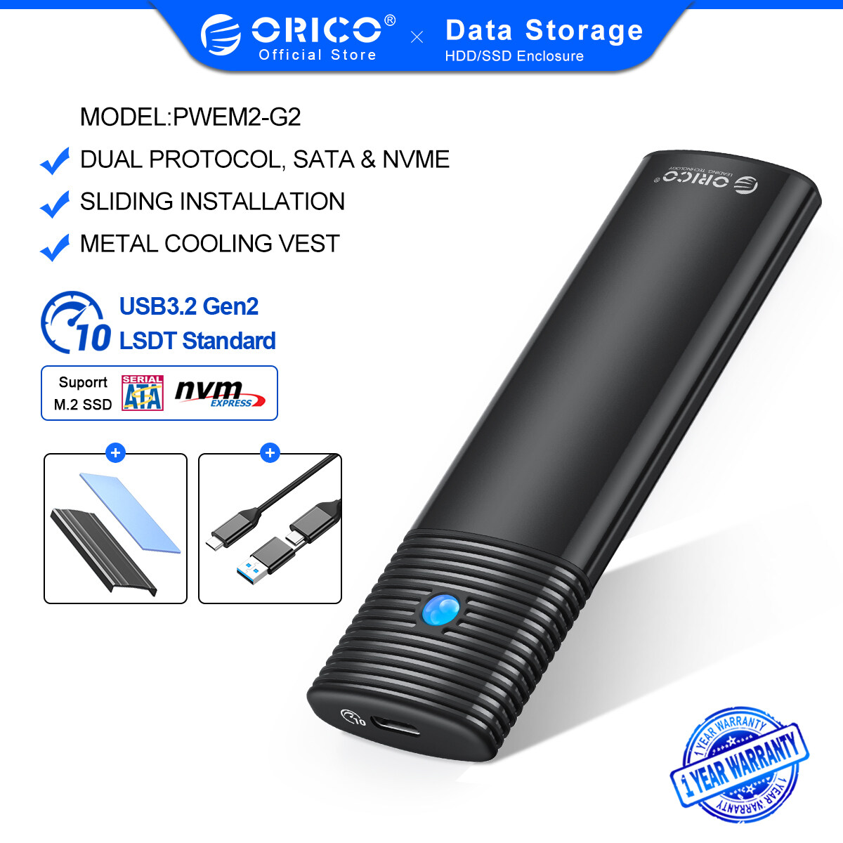 ORICO Vỏ SSD M.2 Hỗ Trợ Ổ SSD SATA M2 NVME NGFF Giao Thức Kép Cho PCIE M Key B...