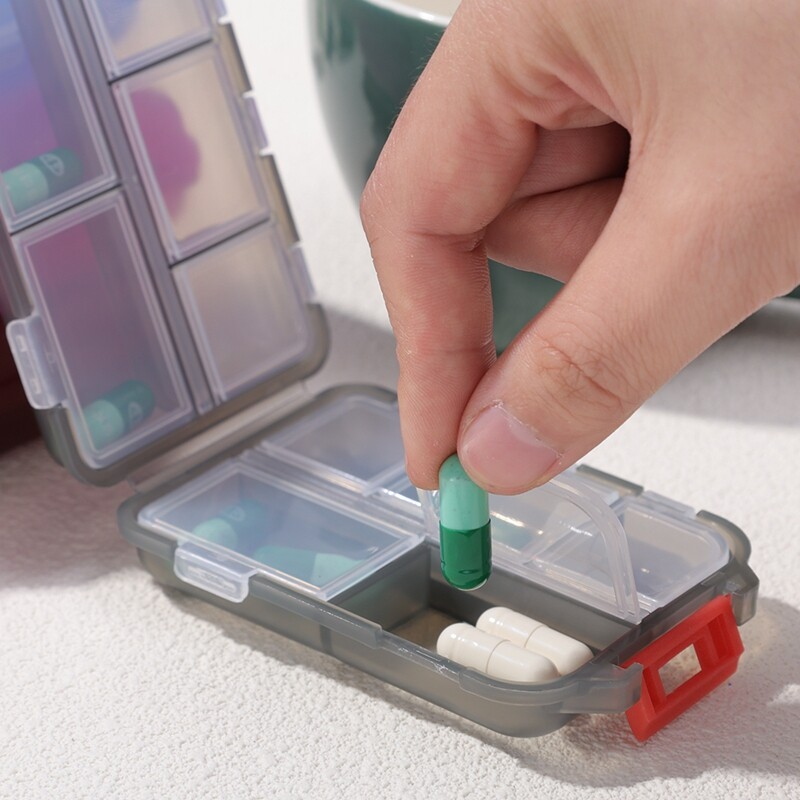 10-grid Mini Pill Storage Box Travel Portable Double-layer Folding Pill Box