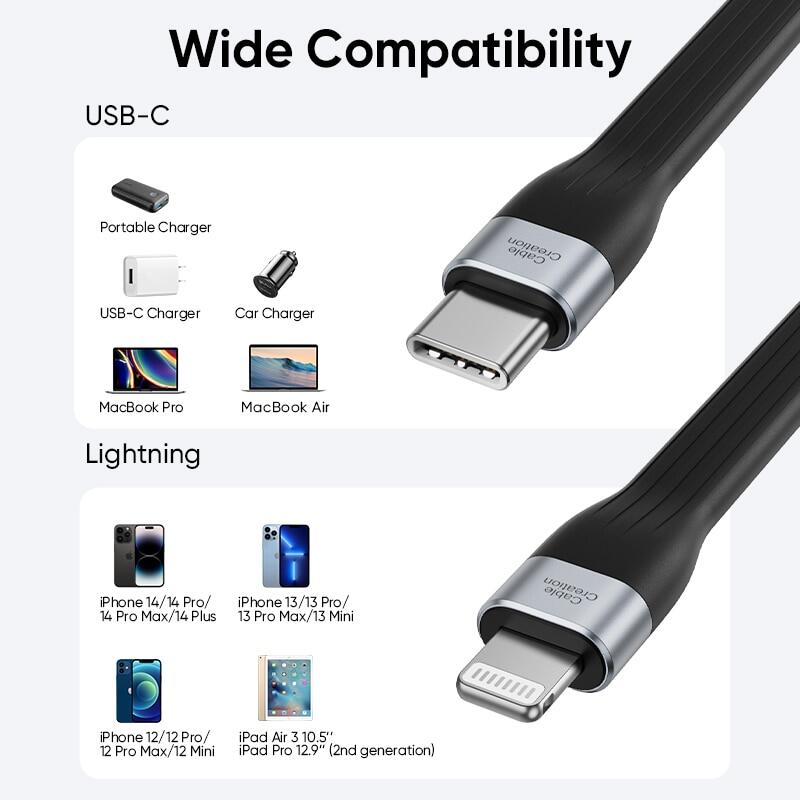 Cablecreation Mfi USB C To Lightning Cable 18W PD Charging Data Short Type C Cable For Iphone 14 13 12 11 Pro Max Ipad 15 Cm