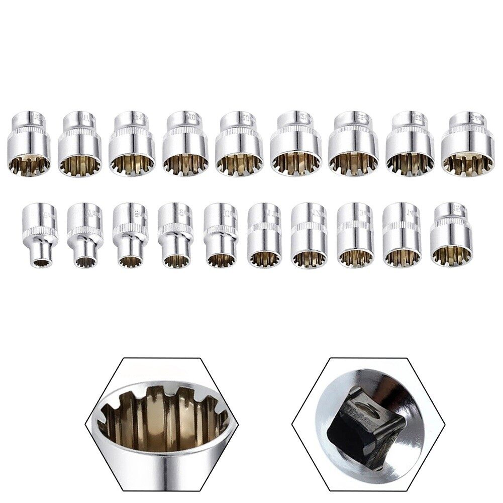 Socket Set 12 Point Socket Bit 3/8" Square Drive For Ratchet Wrench Ratchet Socket Adaptor For Handle Slotted Ratchet Extension Drive Locks Corrosion Resistant