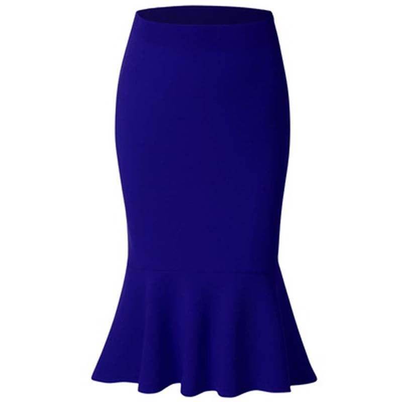 Summer Fashion Women High Waist Mermaid Skirt Solid Color Large Size Knee Length Trumpet Skirts Lady Office Wear Skirt