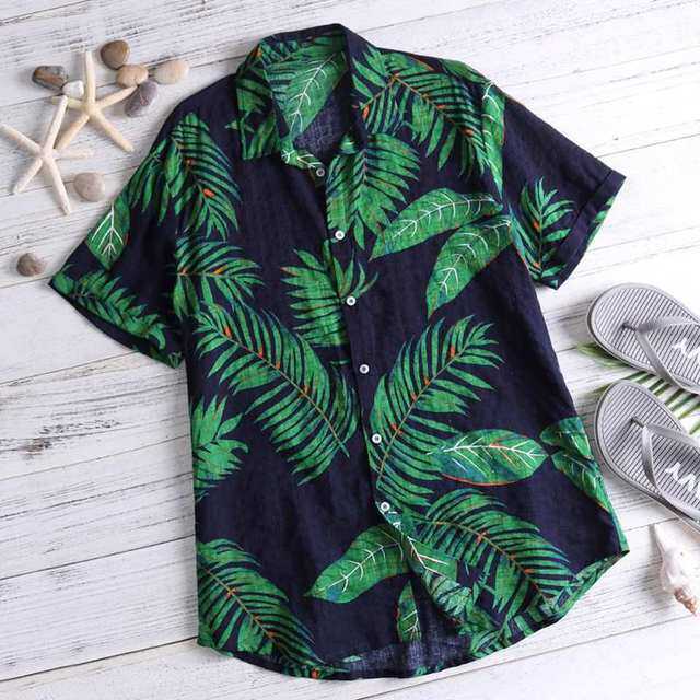 Summer Red Hawaiian Shirt Men's Tropical Flower Shirt Casual Button Down Cotton Short Sleeve Loose Beach Shirt 👔👔