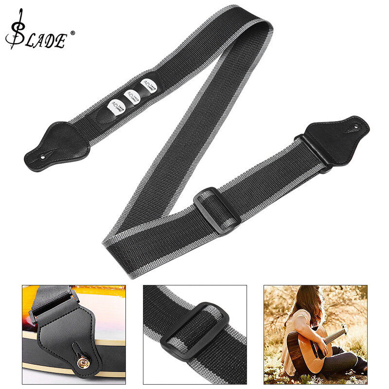 SLADE Adjustable Black Colour Guitar Strap with Plectrum Pocket for Acoustic Electric Bass Guitar Malaysia