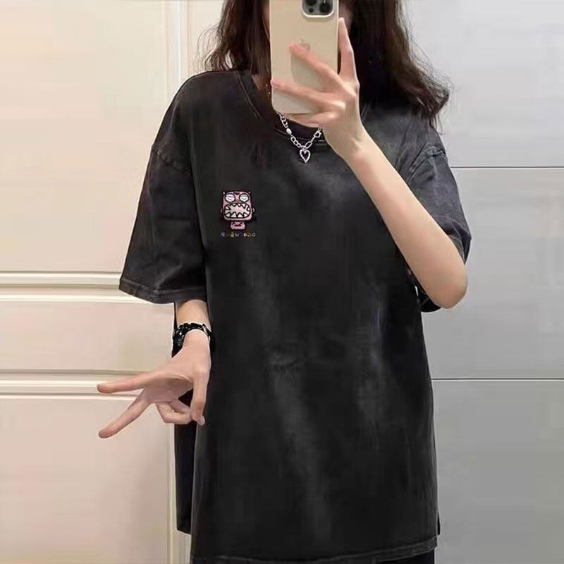 NICK Women's T-shirt European and American style old washed retro cartoon short-sleeved T-shirt cartoon printed T-shirt
