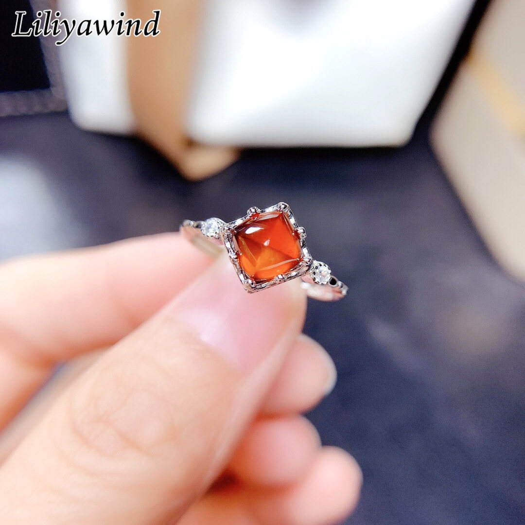 Liliya Imitating Natural Gemstone Red Diamond-shaped Women Party Opening Adjustable Ring A1R