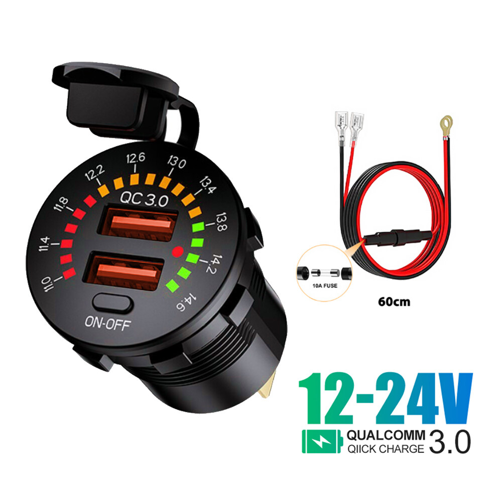 Ổ Cắm PD Type C 18W Sạc Nhanh 12V USB QC3.0 Kép Sạc Nhanh Với Vôn Kế LED
