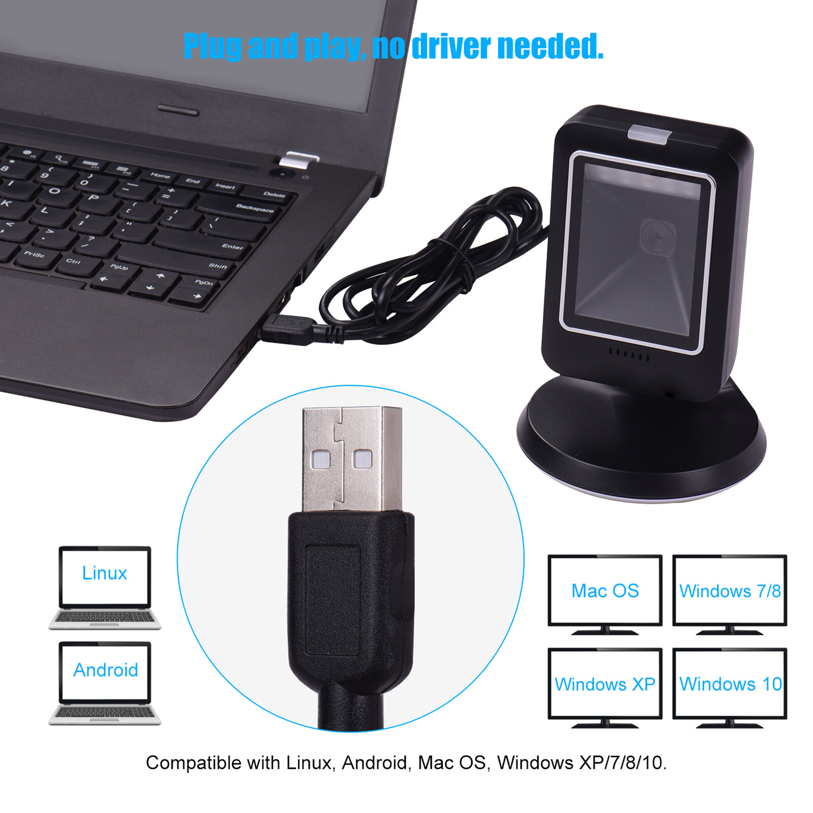 KKmoon MP6300Y 1D/2D/QR Omnidirectional Barcode Scanner USB Wired Bar Code Reader CMOS Image Hand-Free for Supermarket Bookstore Retail Hospital