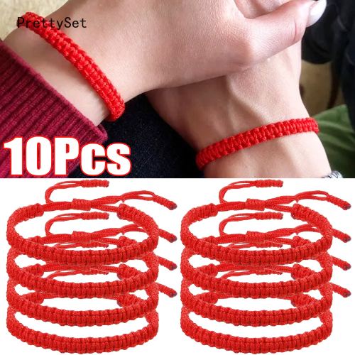 【PrettySet】 10 Vòng Tay Dây Đỏ Thủ Công Cái/bộ Cho Người Yêu Vòng Tay Dây Bện Có Thể Điều Chỉnh Được Bùa May Mắn Và Tình Bạn Quà Tặng Trang Sức Cặp Đôi
