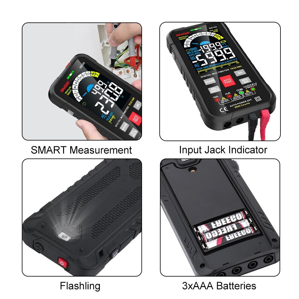 GVDA New Smart Multimeter Auto Range 1000V 10A Digital Capacitance Tester True RMS REL Ohm Hz AC DC Meter Multimetro