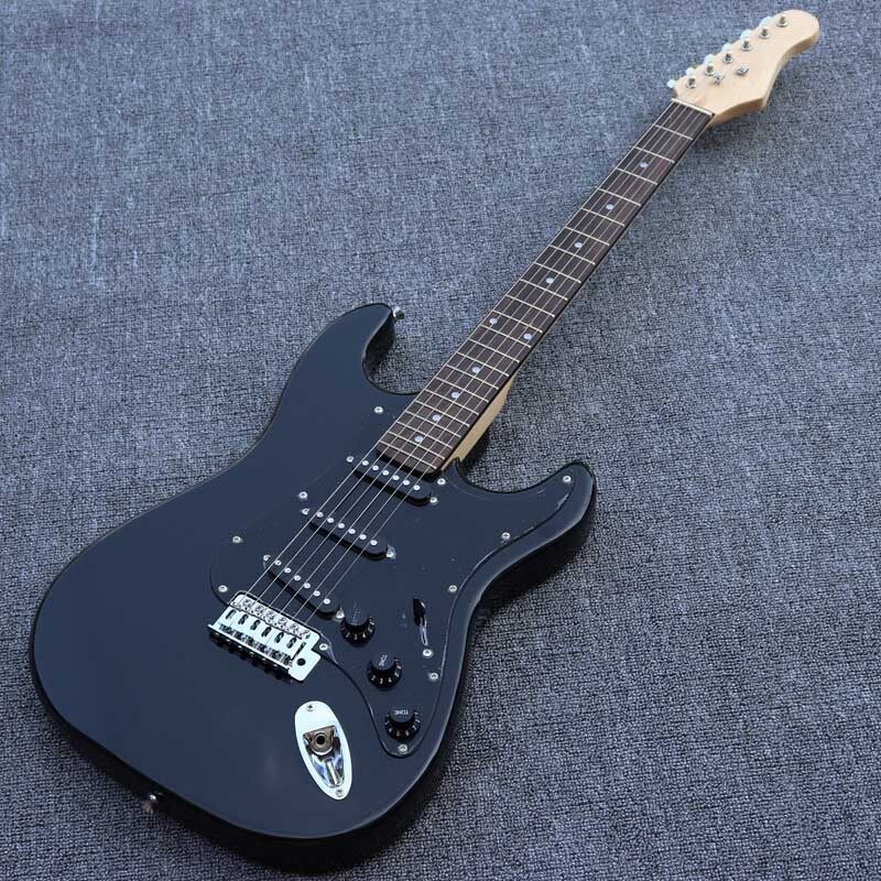 stock ST electric guitar black color high gloss 39 inch electric guitar with black hardwares, frets line with a little rusty Malaysia