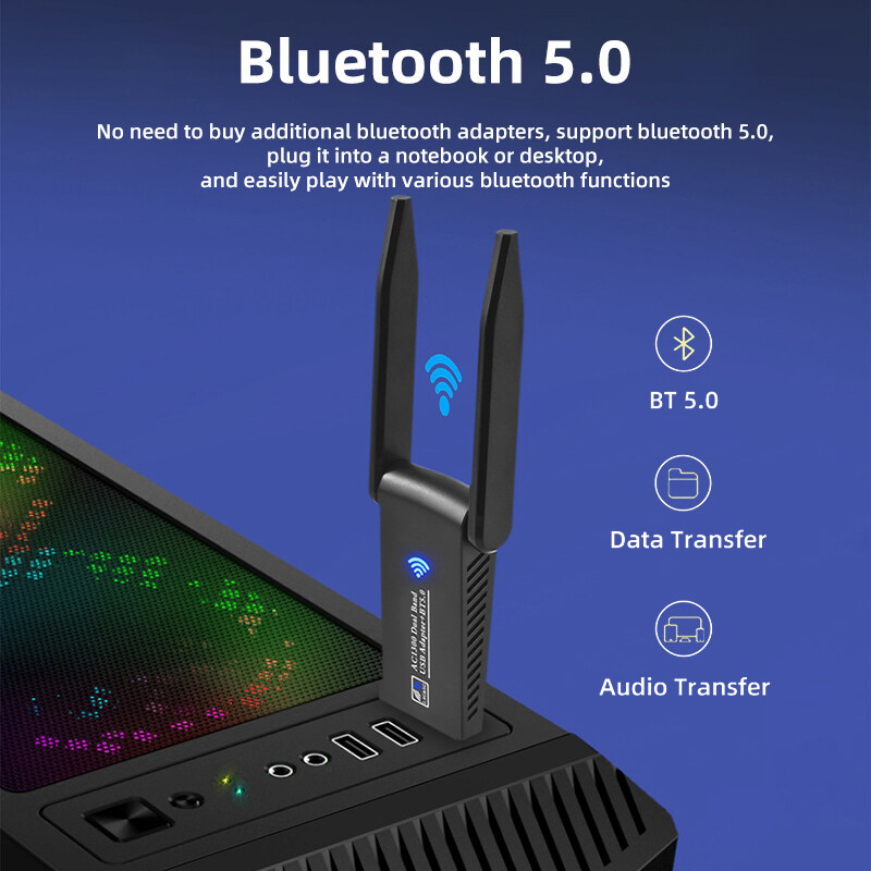 Kebememe 1300Mbps USB 3.0 bluetooth 5.0 các mạng không dây 2 trong 1 bộ điều hợp Wi-Fi băng tần kép cho PC máy tính xách tay