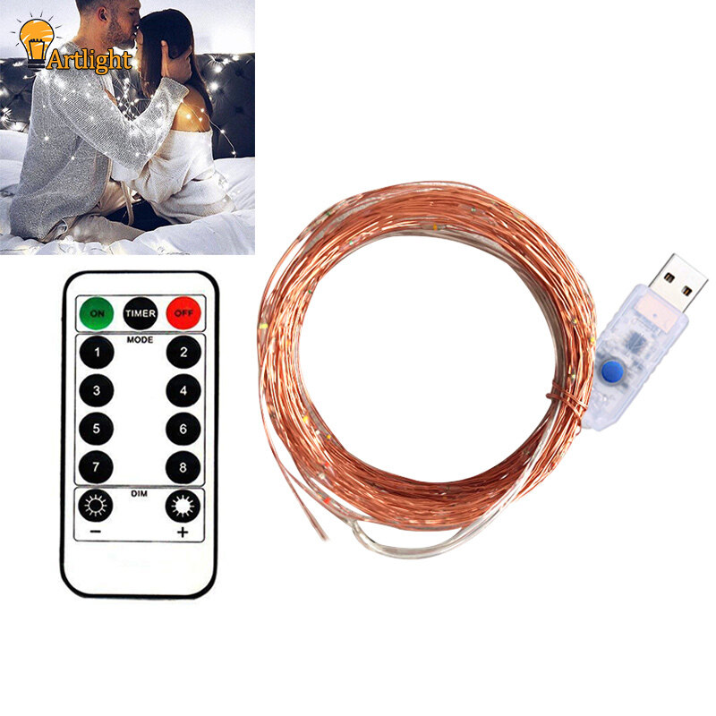 Đèn Chùm Đom Đóm USB Đèn Nháy 8 Chế Độ Dây Đồng, Với Điều Khiển Từ Xa