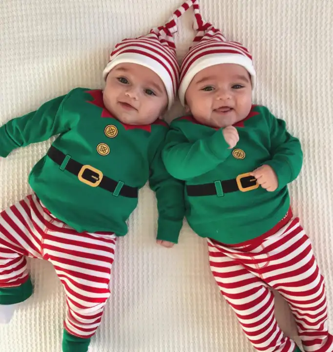 3PCS Baby Boys Girls First Christmas Xmas Santa Romper Tops Pants Hat Outfit Set