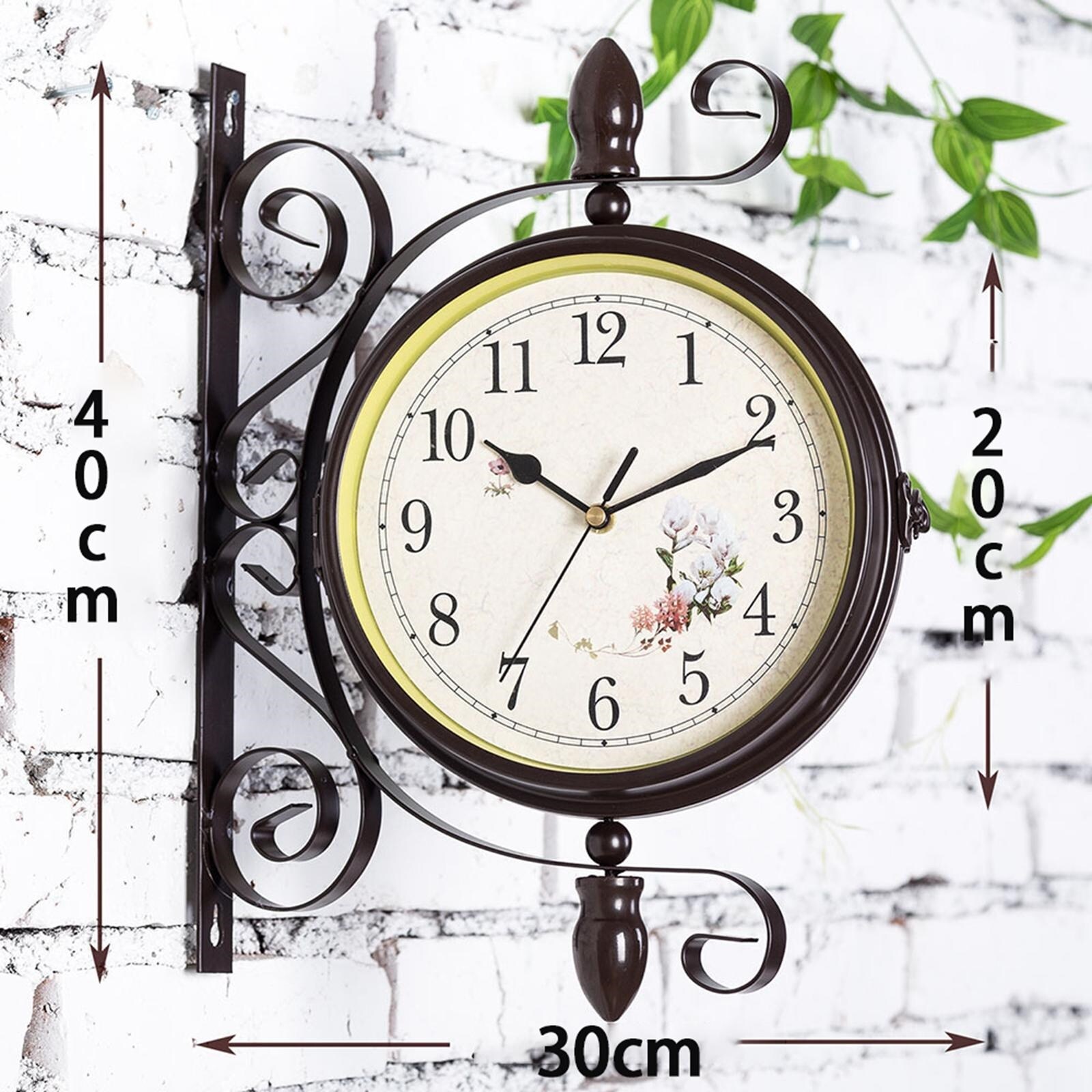 【Fire New】 Retro Style Double Sided Wall Clock Battery Powered Quiet for Living Room